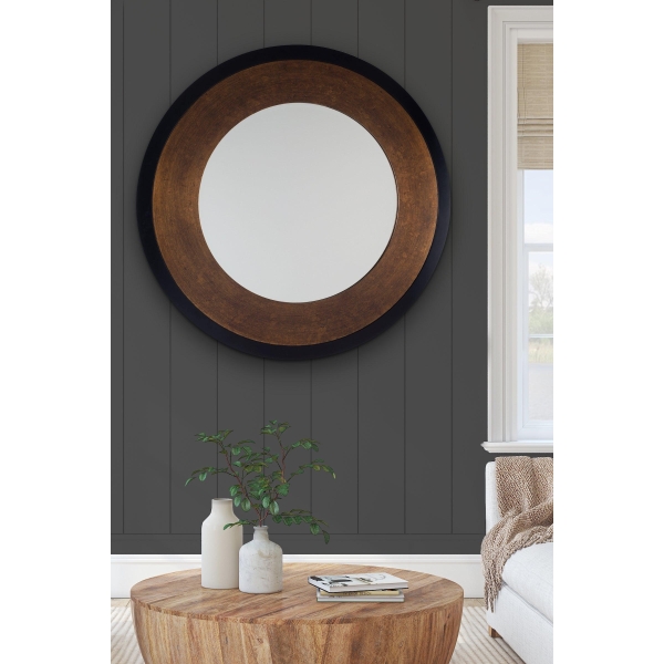 Laura Ashley LA3624477-Q Cara Mottled Bronze Round Mirror With Black Detail Edging