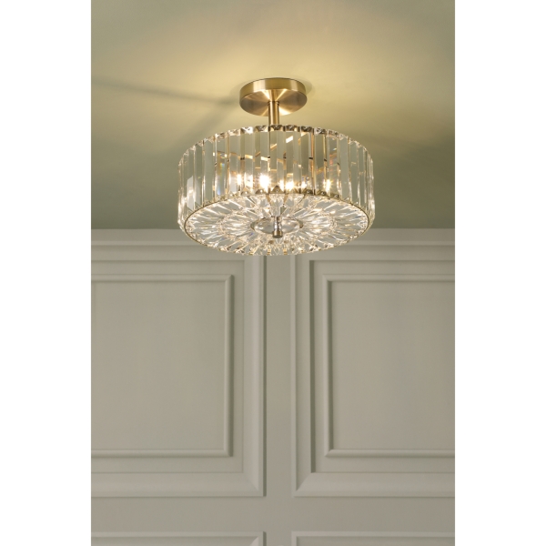 Laura Ashley Fernhurst 3 Light Semi-Flush Crystal and Antique Brass