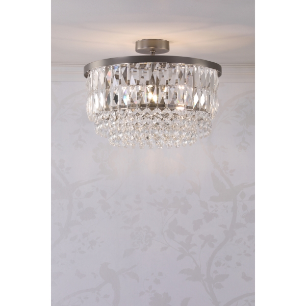 Laura Ashley Rhosill 3 Light Semi-Flush Crystal and Aged Pewter