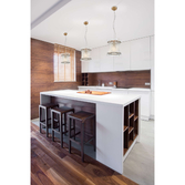 FRANKLITE ETHEREAL AGED BRASS 3 LIGHT PENDANT COMPLETE WITH CLEAR GLASS RODS - 390MM