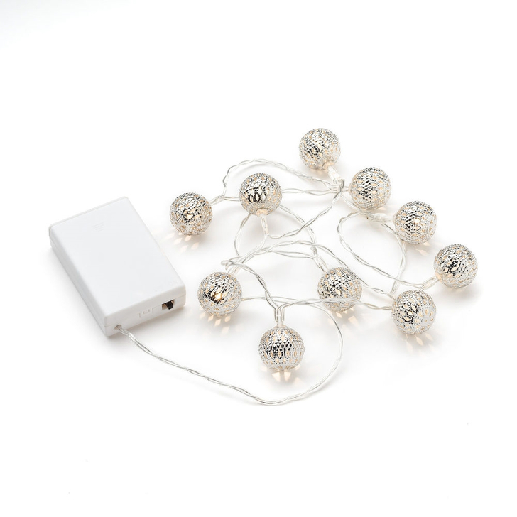 10 Silver Metal Balls Christmas Light Set - Battery Operated