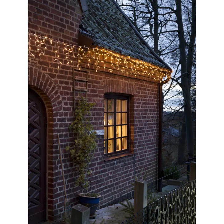 200 Led Icicle Light Set, Amber, White Cable IP20
