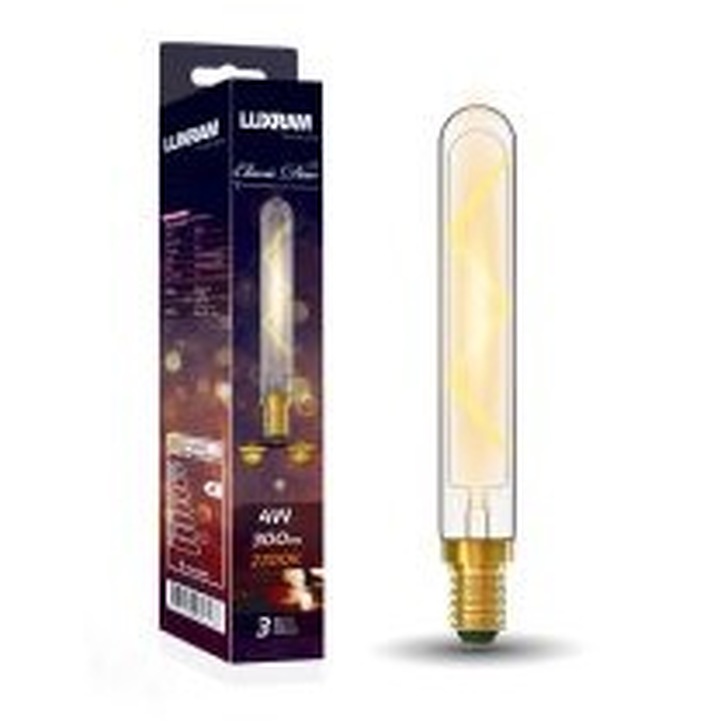 4W LED Classic Deco Clear Dimmable 185mm Tubular Lamp With Decorative Filament - E14, 2700K