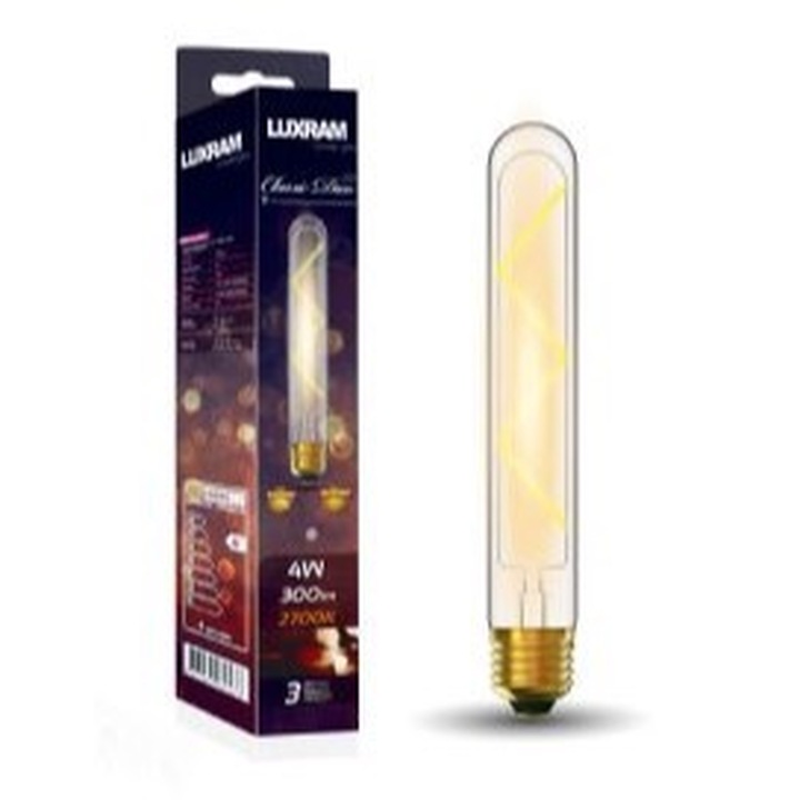 4W LED Classic Deco Clear Dimmable 185mm Tubular Lamp With Decorative Filament - E27, 2700K