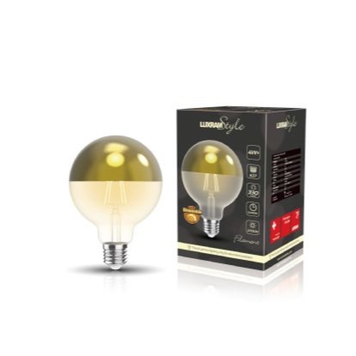 4W LED Classic Deco Clear Dimmable G80 Globe Lamp With Gold Top - E27, 2700K