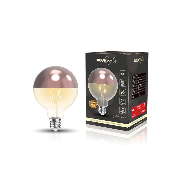 4W LED Classic Deco Clear Dimmable G80 Globe Lamp With Rose Gold Top - E27, 2700K