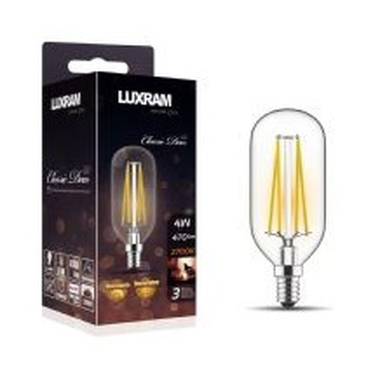 4W LED Classic Deco Clear Dimmable T45 Lamp With Decorative Filament - E14, 2700K