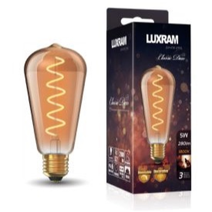 5W LED Classic Deco Gold Finish Dimmable ST64 Valve Lamp With Decorative Filament - E27, 1800K