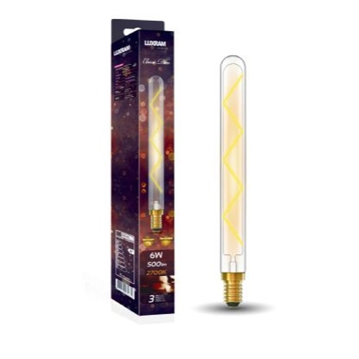 6W LED Classic Deco Clear Dimmable 280mm Tubular Lamp With Decorative Filament - E14, 2700K