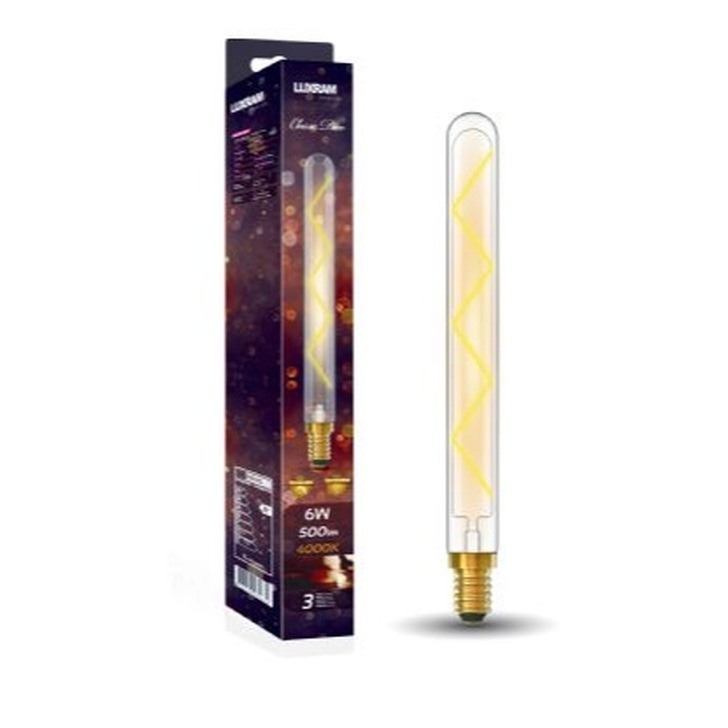 6W LED Classic Deco Clear Dimmable 280mm Tubular Lamp With Decorative Filament - E14, 4000K