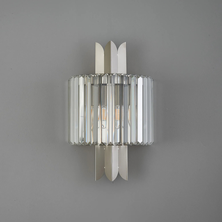 Alol Satin Nickel/Clear 2 Light Crystal Wall Light