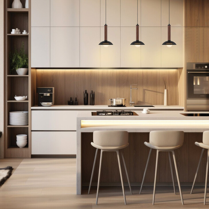 Alora Mood Alm Matt Black And Walnut Wood Dimmable Led Mini Pendant - 3000K