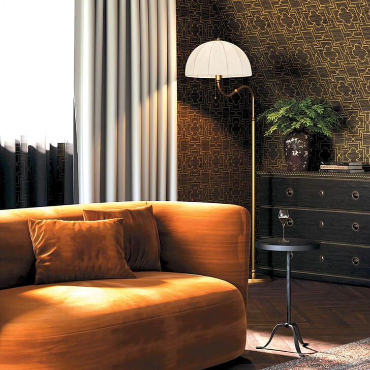 Alora Mood Crosby Brushed Gold Floor Lamp Complete With Satin Cream Fabric Shade - Switched