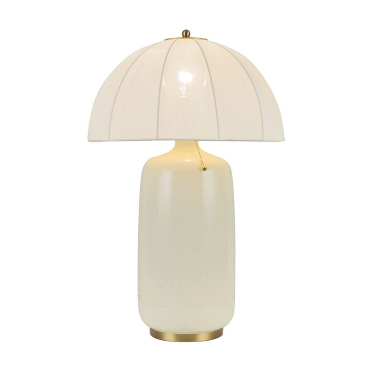 Alora Mood Crosby Brushed Gold Table Lamp Complete With Satin Cream Fabric Shade - Switched