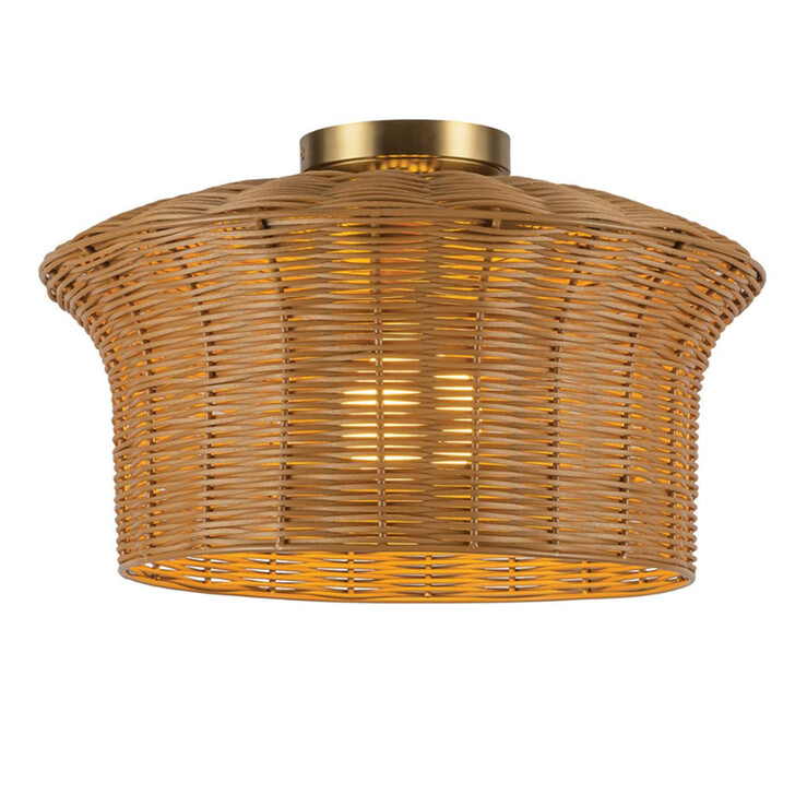 Alora Mood Kai Brushed Gold And Rattan Flush Ceiling Light