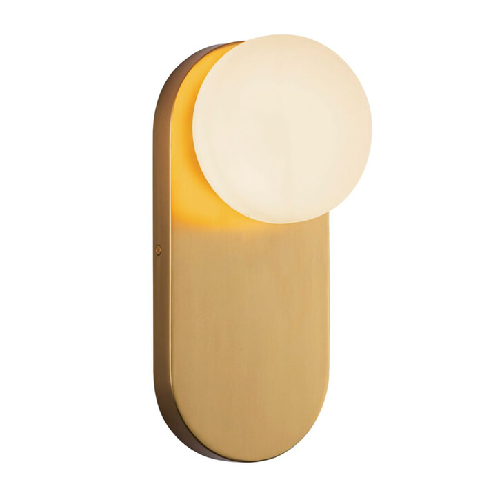Alora Mood Otis Brushed Gold Wall Light Complete With Shiny Opal Glass