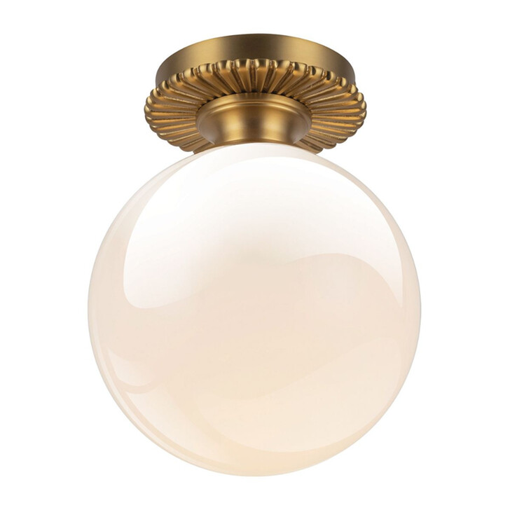 Alora Mood Otis Flush Brushed Gold Ceiling Light Complete With Shiny Opal Glass - IP44