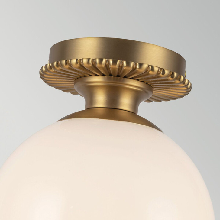 Alora Mood Otis Flush Brushed Gold Ceiling Light Complete With Shiny Opal Glass - IP44