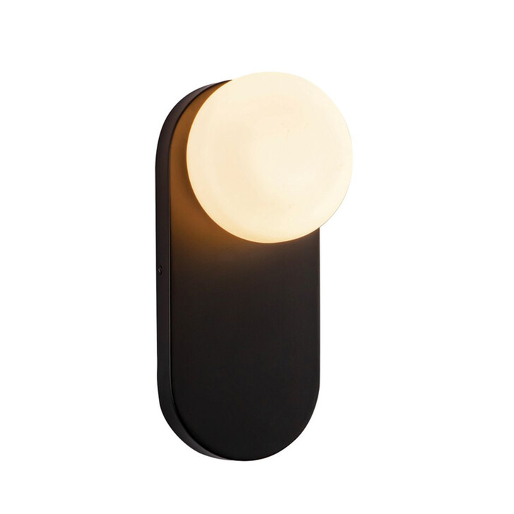 Alora Mood Otis Matt Black Wall Light Complete With Shiny Opal Glass