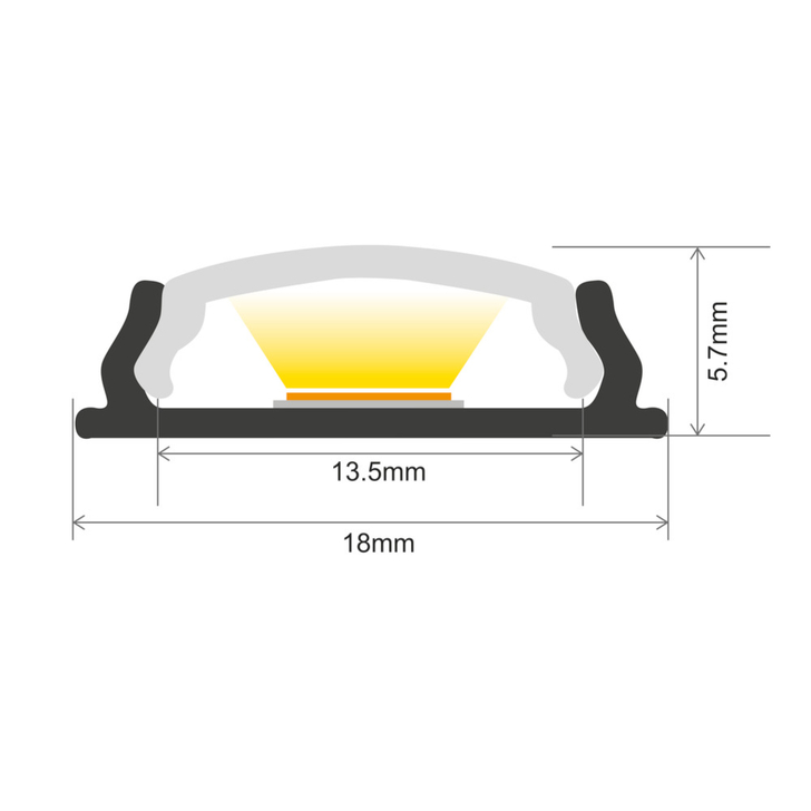 Aluminium LED Strip Profile Bendable Surface Mount 2M With Frosted Diffuser 18 X 5.7MM For IP33 Max 12MM Width Strip