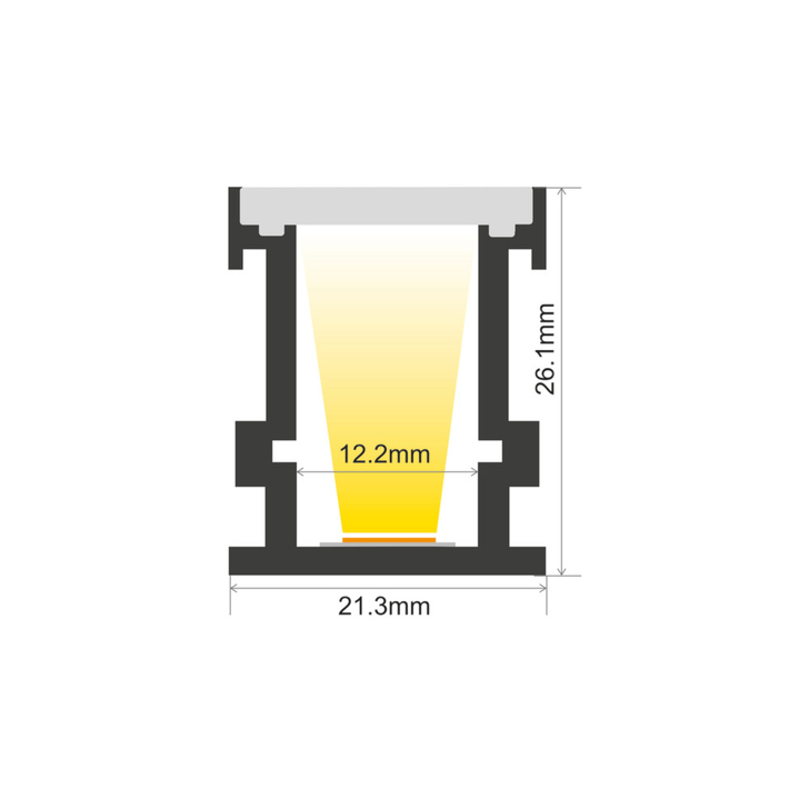 Aluminium LED Strip Profile Indoor Floor Recessed 1M With Frosted Diffuser 21.3 X 26.1MM For Max 12MM Width Strip