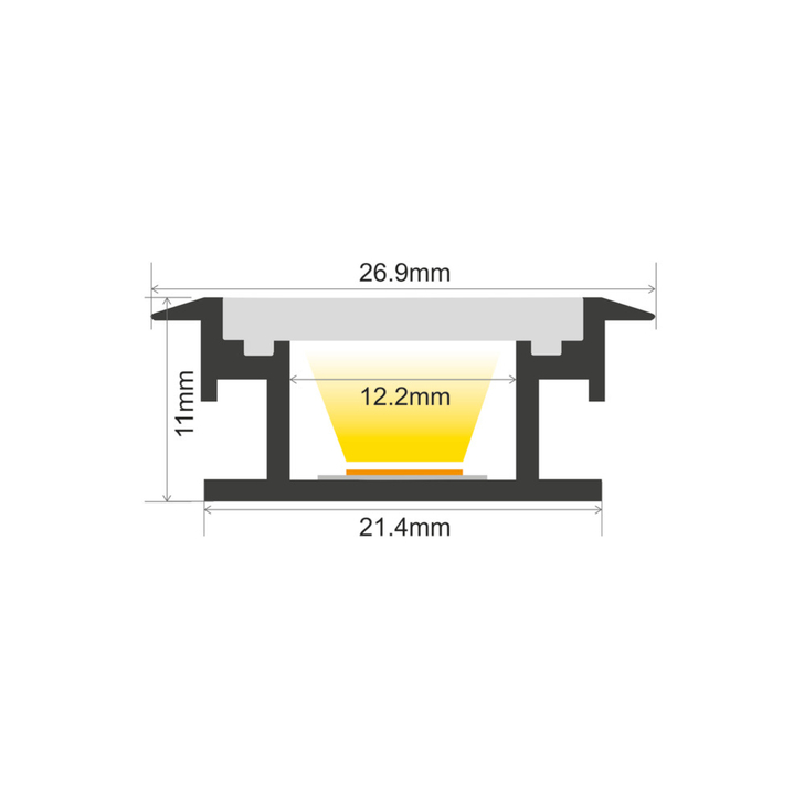 Aluminium LED Strip Profile Indoor Floor Recessed 1M With Frosted Diffuser 26.9 X 11MM For IP65 Max 12MM Width Strip