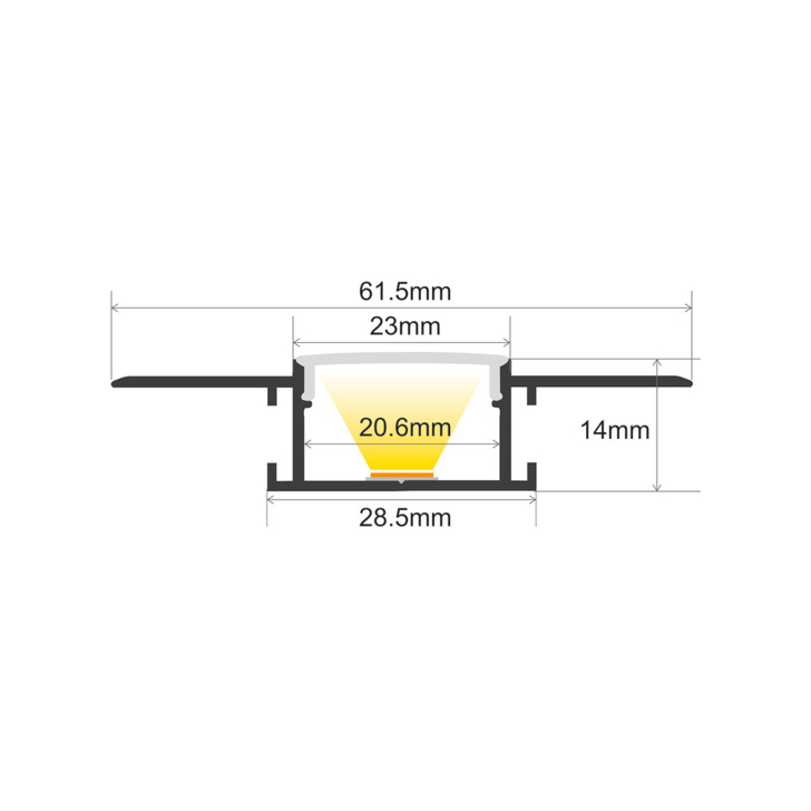 Aluminium LED Strip Profile Plaster-In Recessed 1M With Frosted Diffuser For Max 2X 10MM Width Strip