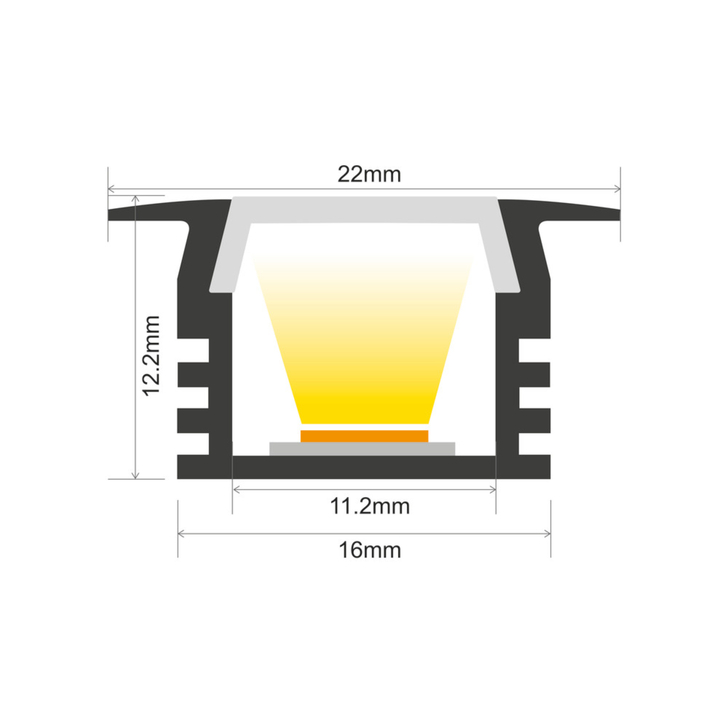 Aluminium LED Strip Profile Recessed 2M Clear Slide-In Diffuser For IP65 10MM Width Strip