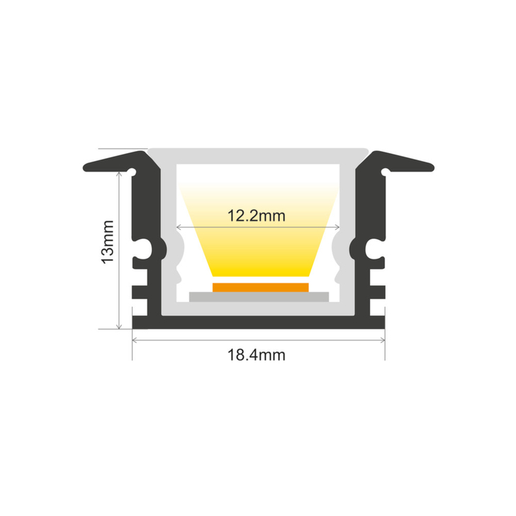 Aluminium LED Strip Profile Recessed 2M Frosted Diffuser 24.9 X 13MM For IP33 10MM Width Strip