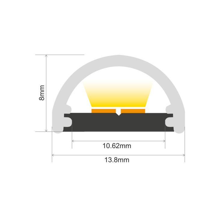 Aluminium LED Strip Profile Surface Mount 1M With Frosted Diffuser 13.8 X 8MM For IP65 Max 10MM Width Strip