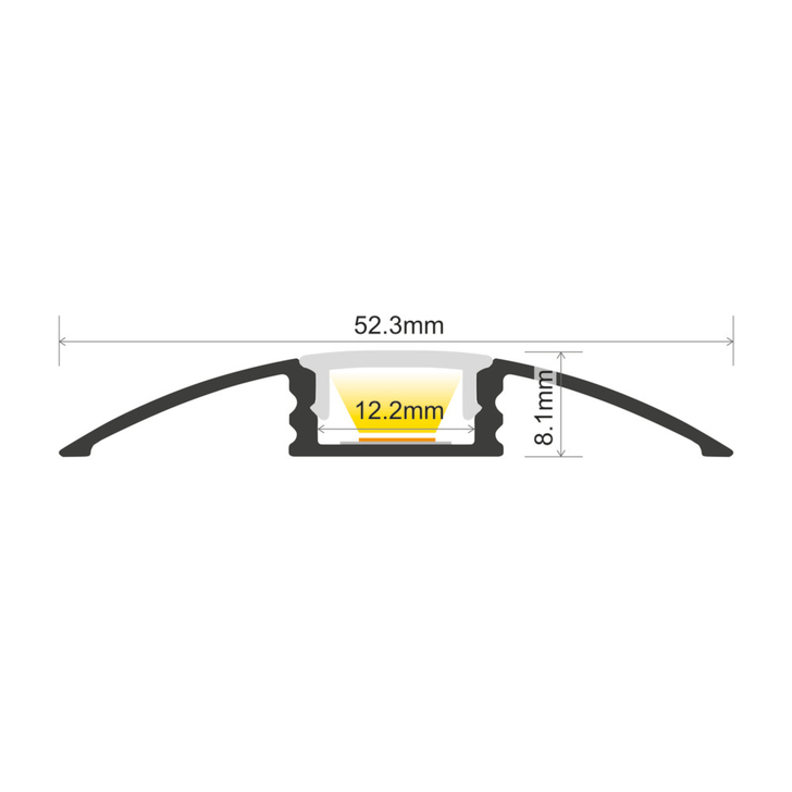 Aluminium LED Strip Profile Surface Mount 2M With Frosted Diffuser 52.3 X 8.1MM For Max 12MM Width Strip