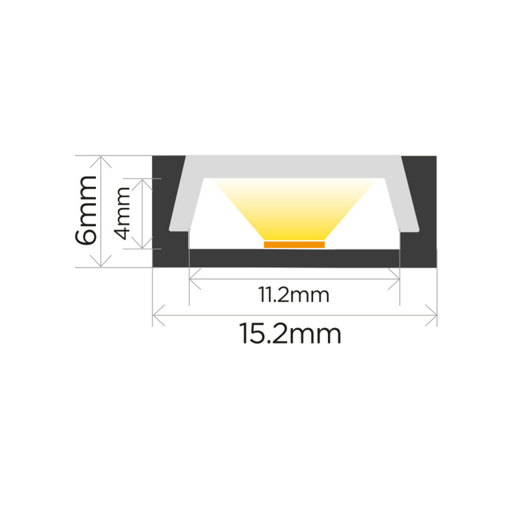 Aluminium LED Strip Profile Surface Mounted 1M Clear Clip-In Diffuser 15.2 X 6MM For Max 10MM Width Strip