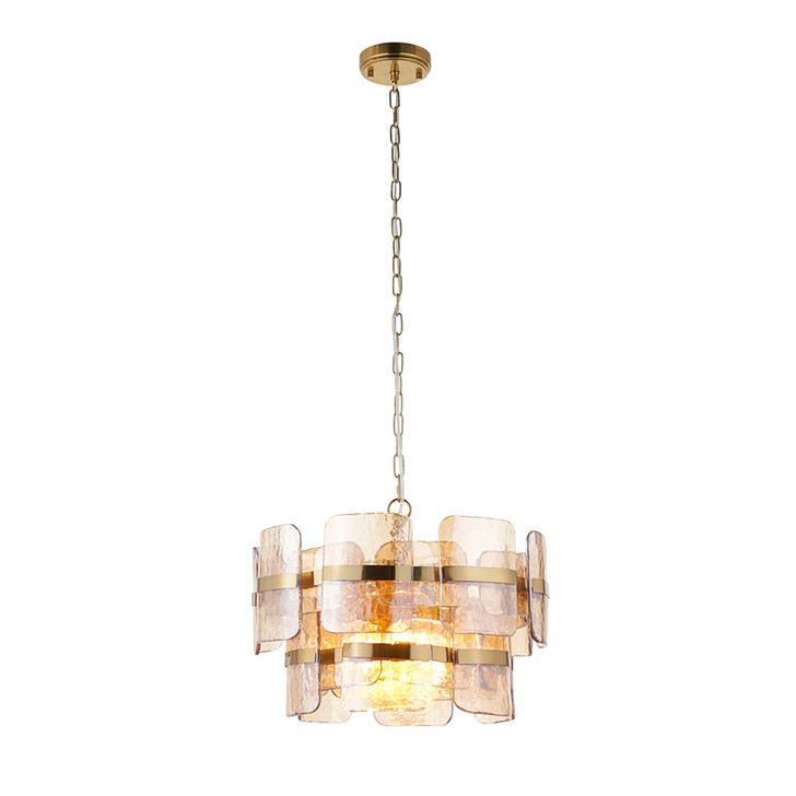 Ancara Brushed Aged Brass Finish 3 Light Pendant Light Complete With Champagne Textured Glass
