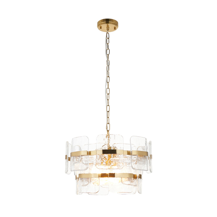 Ancara Brushed Aged Brass Finish 3 Light Pendant Light Complete With Clear Textured Glass