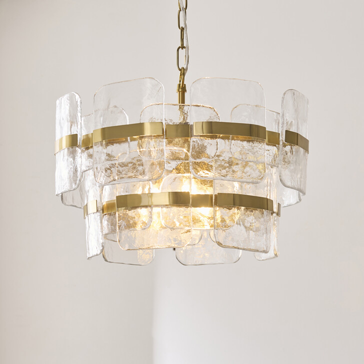 Ancara Brushed Aged Brass Finish 3 Light Pendant Light Complete With Clear Textured Glass