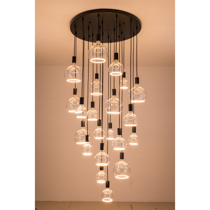 Angel Black 21 Light Large Cluster Pendant Complete With Assorted Clear Angel LED Globes