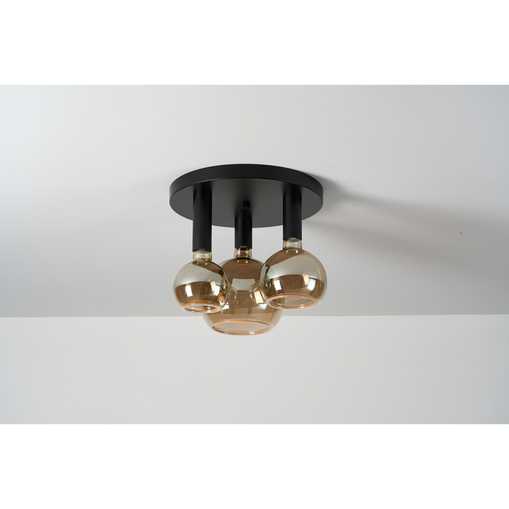 Angel Black 3 Light Semi Flush Ceiling Light Complete With Assorted Smoked Angel LED Globes