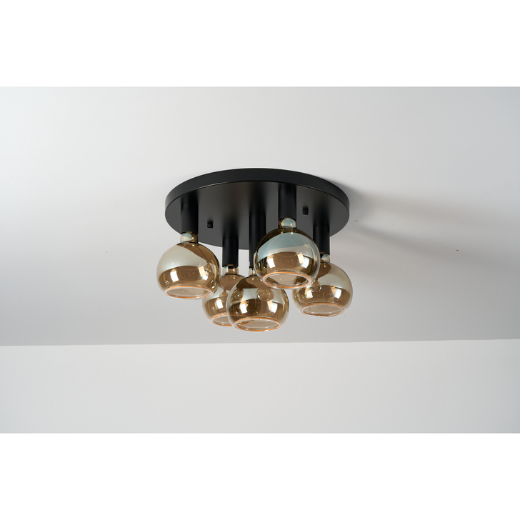 Angel Black 5 Light Semi Flush Ceiling Light Complete With Smoked Angel LED Globes