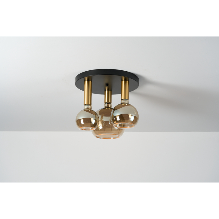 Angel Black And Gold 3 Light Semi Flush Ceiling Light Complete With Assorted Smoked Angel LED Globes