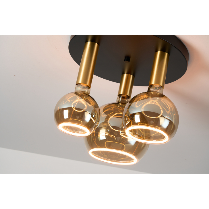 Angel Black And Gold 3 Light Semi Flush Ceiling Light Complete With Assorted Smoked Angel LED Globes