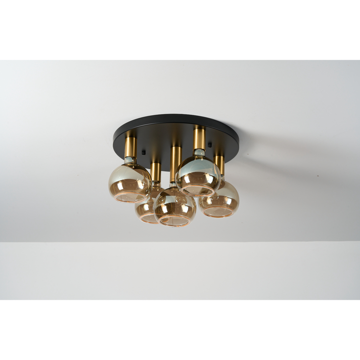 Angel Black And Gold 5 Light Semi Flush Ceiling Light Complete With Smoked Angel LED Globes