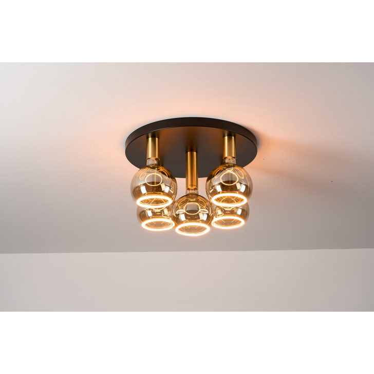 Angel Black And Gold 5 Light Semi Flush Ceiling Light Complete With Smoked Angel LED Globes