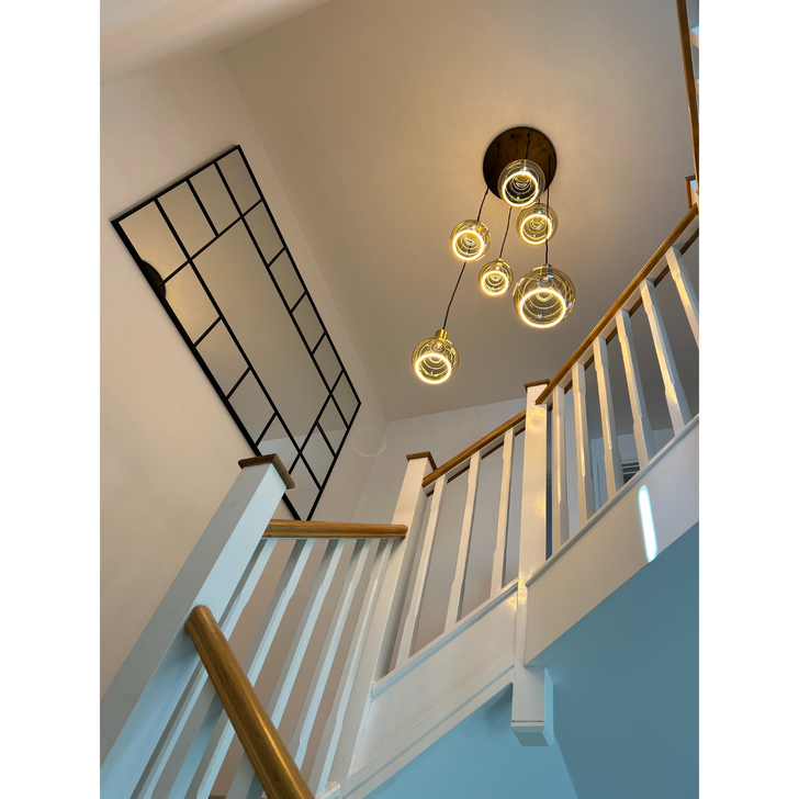 Angel Black And Gold 6 Light Cluster Pendant Complete With Assorted Smoked Angel LED Globes
