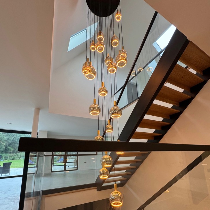 Angel Large 21 Light Clsuter Pendant Black & Gold With Large & Medium Angel Smoked LED Globes