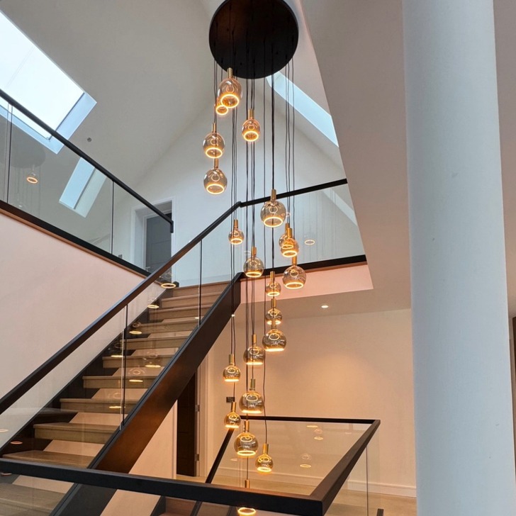 Angel Large 21 Light Clsuter Pendant Black & Gold With Large & Medium Angel Smoked LED Globes