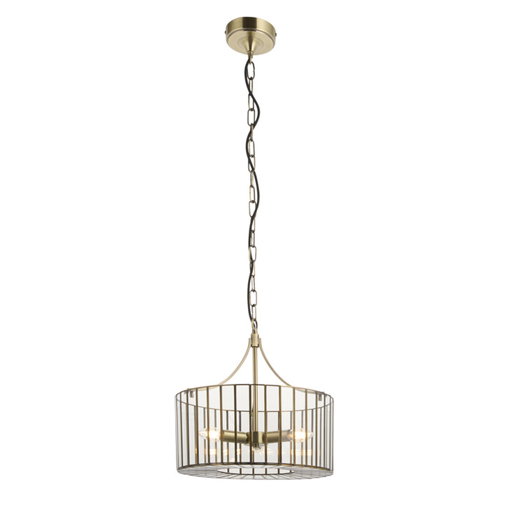 Antalya Antique Brass And Clear Glass 3 Light Pendant Light
