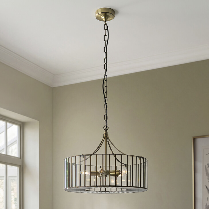 Antalya Antique Brass And Clear Glass 5 Light Pendant Light