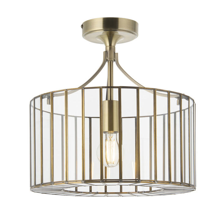 Antalya Antique Brass And Clear Glass Flush Ceiling Light