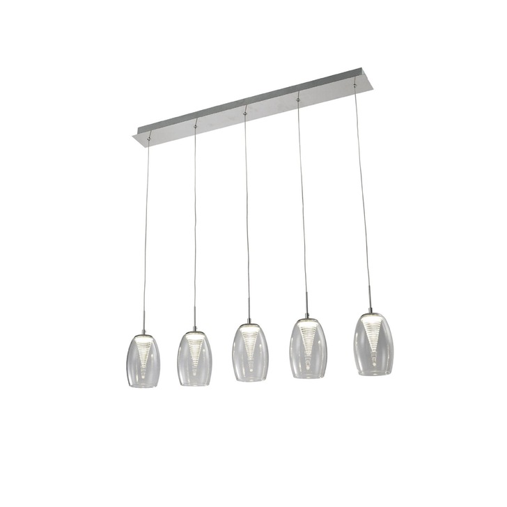 Aria Polished Chrome 5 Light Led Island Pendant With Clear Glasses - 4000K