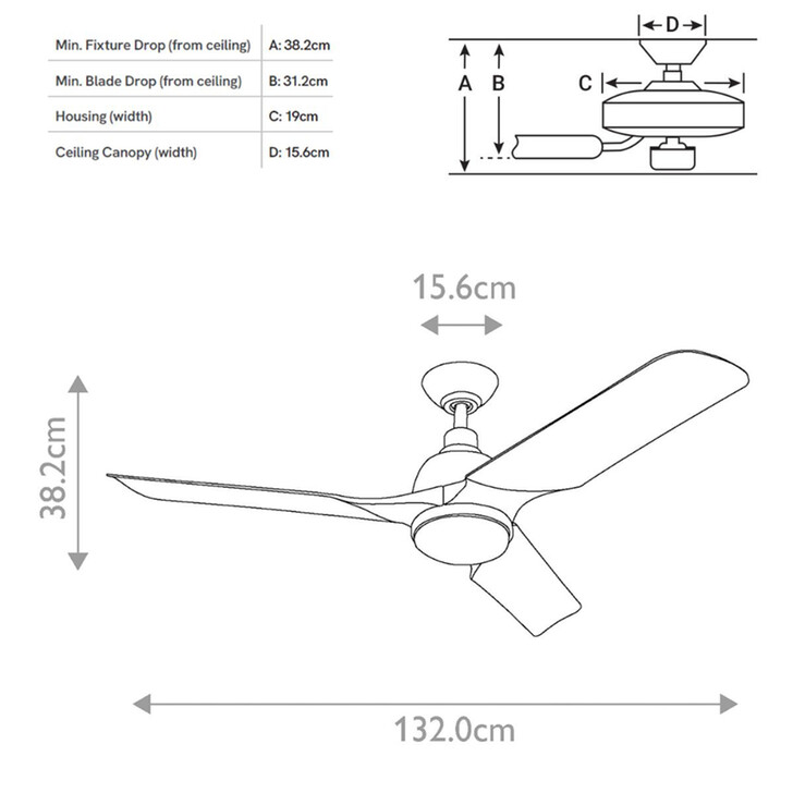 Aviateur Matt Black Large Matt Black Led Ceiling Fan Light Complete With Remote - CCT